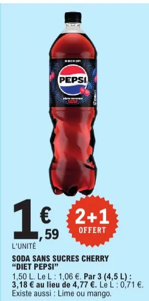 Offre: Soda sans sucres cherry "Diet Pepsi"
