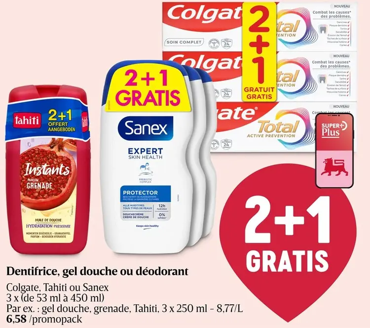 Offre: Dentifrice, gel douche ou déodorant