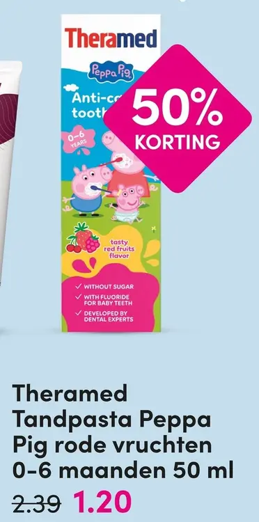Aanbieding: Theramed tandpasta Peppa Pig rode vruchten 0-6 maanden 50 ml