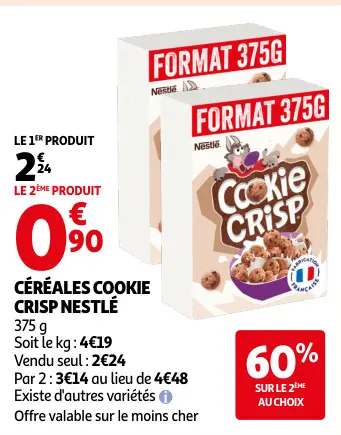 Offre: Céréales cookie crisp