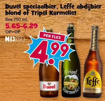 Aanbieding: Duvel speciaalbier, Leffe abdijbier blond of Tripel Karmeliet