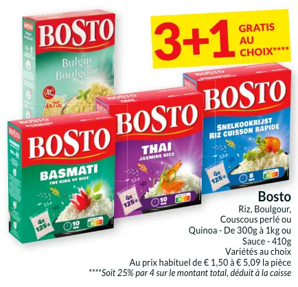 Offre: Riz, Boulgour, Couscous perlé ou Quinoa