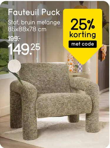 Aanbieding: Fauteuil Puck - bruin melange