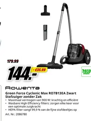 Promotie: Green Force Cyclonic Max RO7B13EA Zwart Stofzuiger zonder zak