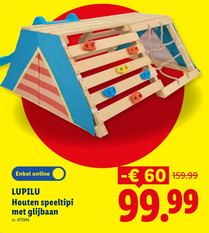 Promotie: Houten speeltipi met glijbaan