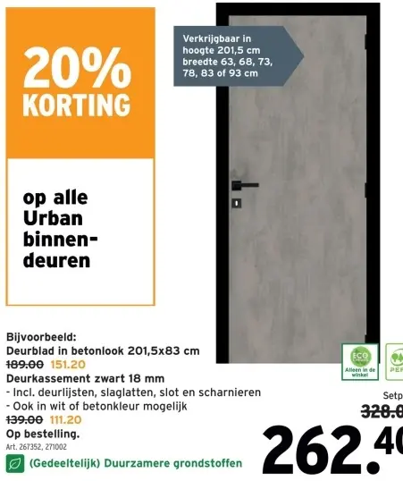 Promotie: Deurblad in betonlook 201,5x83 cm
