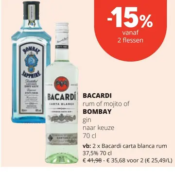 Aanbieding: BACARDI rum of mojito of BOMBAY gin