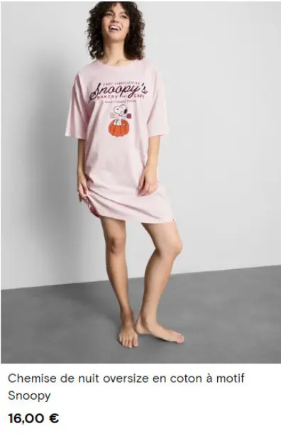 Offre: Primark Chemise de nuit oversize en coton à motif Snoopy