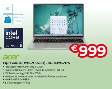 Offre: Aspire Vero 16 (AV16-71P-53DY) - ITAC16AV1671
