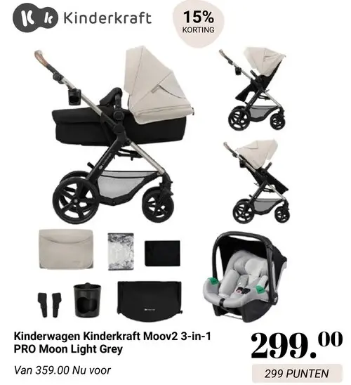 Aanbieding: Kinderwagen Moov2 3-in-1 PRO Moon Light Grey
