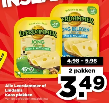 Aanbieding: Leerdammer of Lindahls Kaas plakken