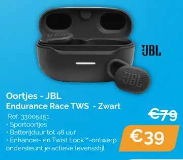 Aanbieding: Oortjes - JBL Endurance Race TWS - Zwart