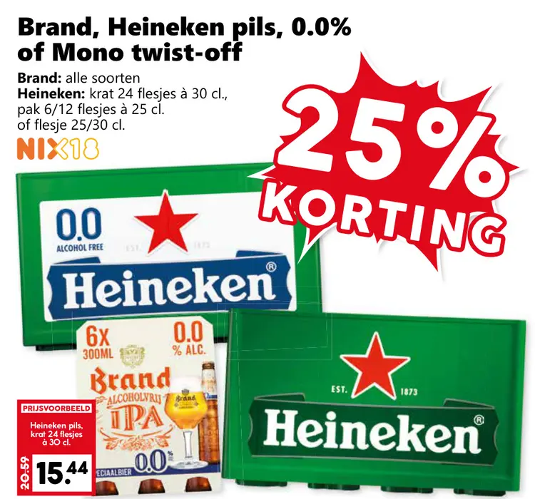 Aanbieding: Brand, Heineken pils, 0.0% of Mono twist-off
