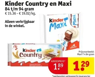 Promotie: Kinder Country en Maxi