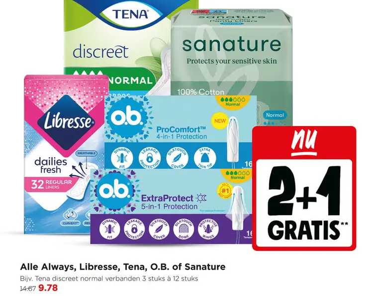 Aanbieding: Always, Libresse, Tena, O.B. of Sanature