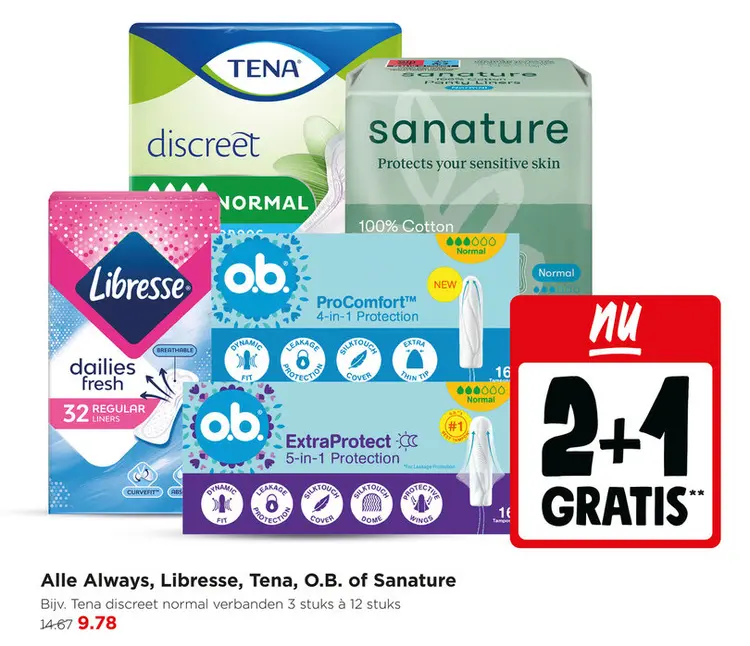 Aanbieding: Always, Libresse, Tena, O.B. of Sanature