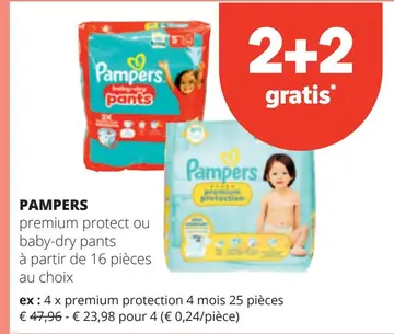 Offre: PAMPERS premium protect ou baby-dry pants