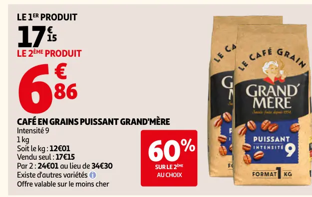 Promotie: Café en grains puissant GRAND'MÈRE