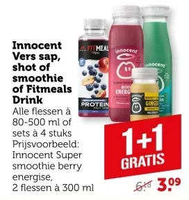 Aanbieding: Innocent Vers sap, shot of smoothie of Fitmeals Drink