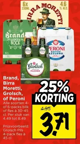 Aanbieding: Brand, Birra Moretti, Grolsch, of Peroni