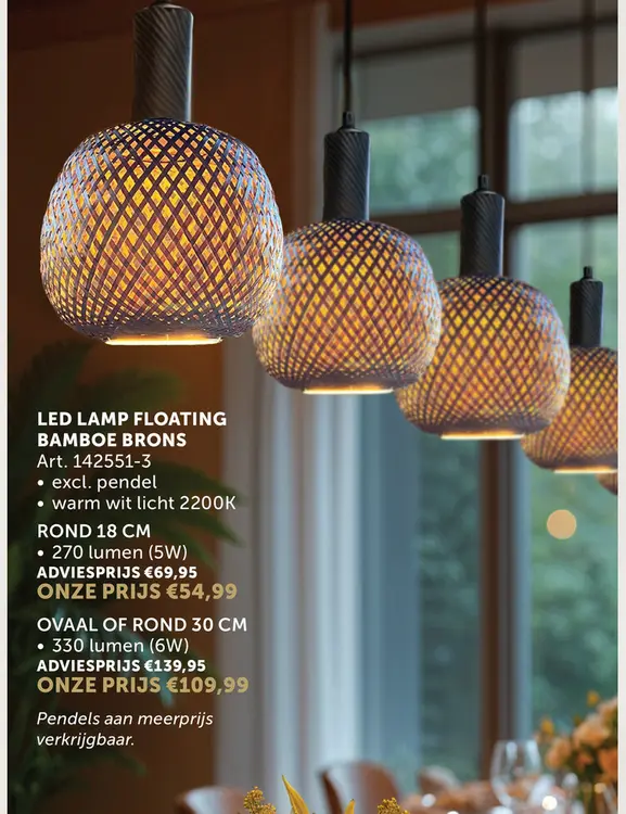 Aanbieding: Led lamp floating bamboe brons