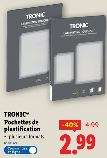 Offre: Pochettes de plastification