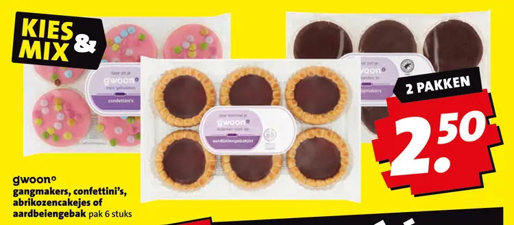 Aanbieding: Gangmakers, confettini's, abrikozencakejes of aardbeiengebak