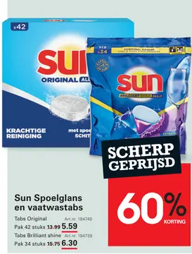 Aanbieding: Sun Spoelglans en vaatwastabs