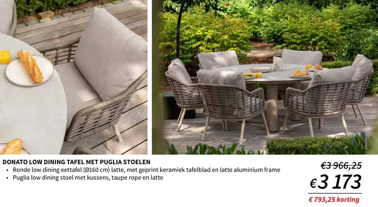 Promotie: Donato low dining tafel met puglia stoelen