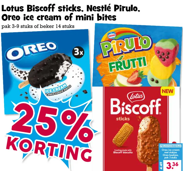 Aanbieding: Lotus Biscoff sticks, Nestlé Pirulo, Oreo ice cream of mini bites