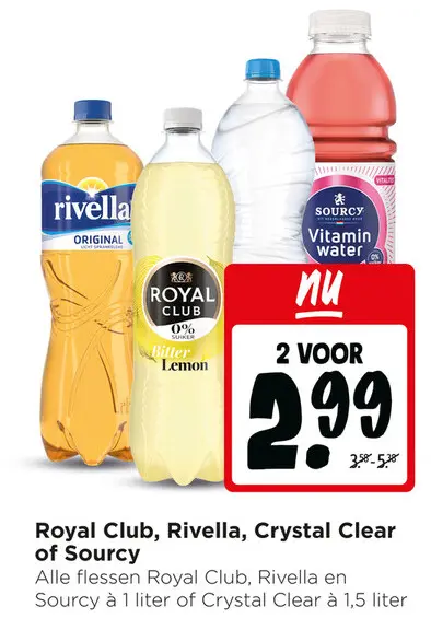 Aanbieding: Royal Club, Rivella, Crystal Clear of Sourcy