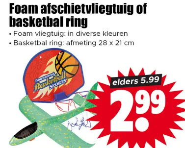Aanbieding: Foam afschietvliegtuig of basketbal ring