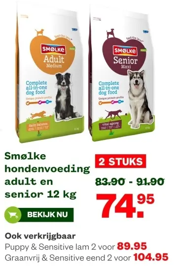 Aanbieding: Hondenvoeding adult en senior 12 kg