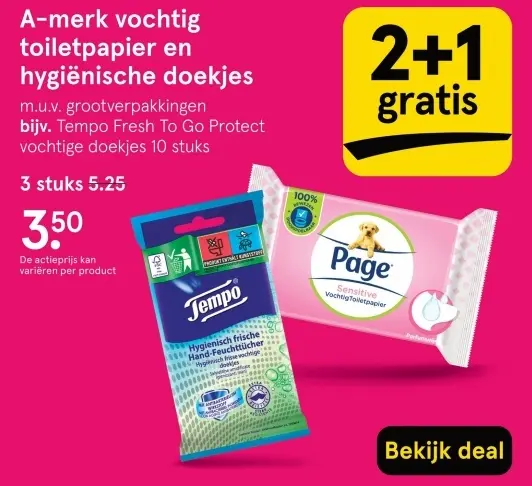 Aanbieding: A-merk vochtig toiletpapier en hygiënische doekjes