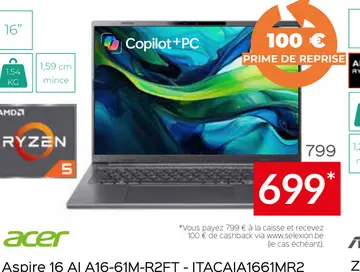 Offre: Aspire 16 AI A16-61M-R2FT - ITACAIA1661MR2
