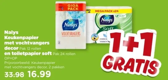 Nalys Keukenpapier met vochtvangers decor en toiletpapier soft