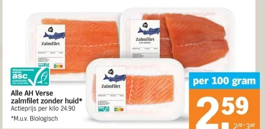 Aanbieding: AH Verse zalmfilet zonder huid