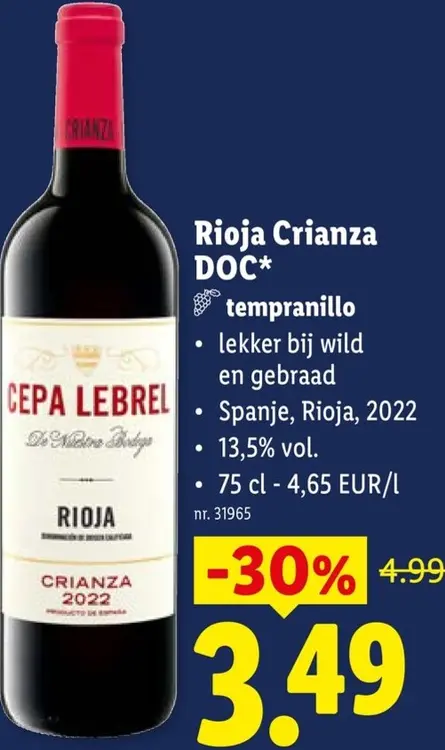 Promotie: CEPA LEBREL Rioja Crianza DOC*
