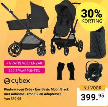 Aanbieding: Kinderwagen Cybex Eos Basic Moon Black met Autostoel Aton B2 en Adapterset & Voetenzak