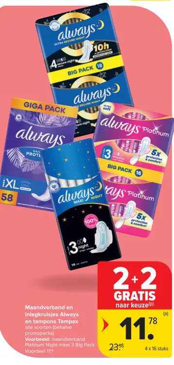 Aanbieding: Maandverband en inlegkruisjes Always en tampons