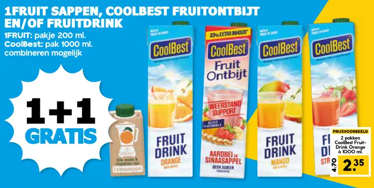 Aanbieding: Sappen, Fruitontbijt en/of Fruitdrink