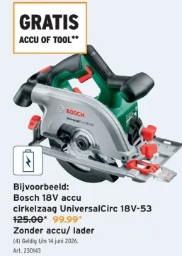 Promotie: 18V accu cirkelzaag UniversalCirc 18V-53