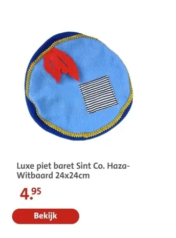 Aanbieding: Luxe piet baret Sint Co. Haza-Witbaard