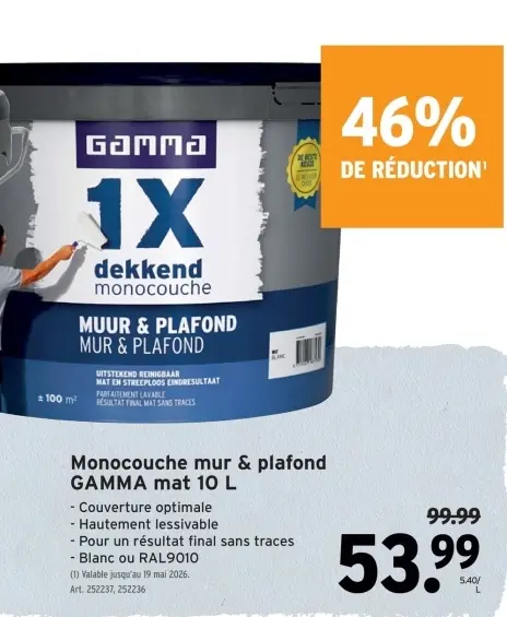 Offre: Monocouche mur & plafond GAMMA mat 10 L