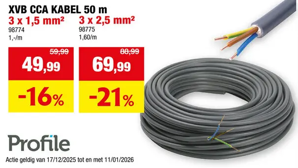 Promotie: Profile XVB-CCA kabel 3G 2,5mm² 50m grijs