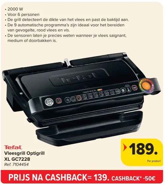 Promotie: Vleesgrill Optigrill XL GC7228