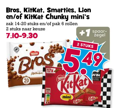 Aanbieding: Bros, KitKat, Smarties, Lion en/of KitKat Chunky mini's