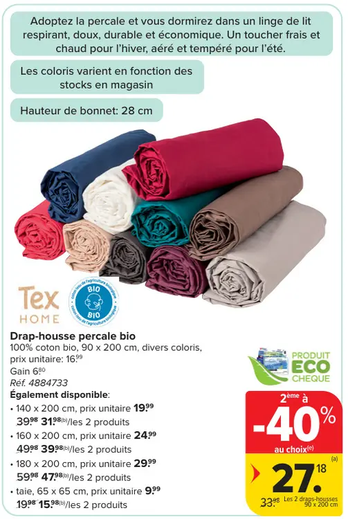 Offre: Drap-housse percale bio