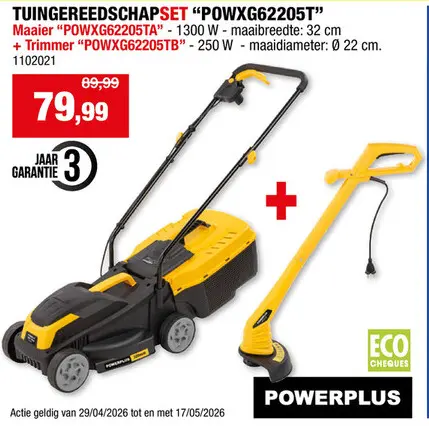 Promotie: Powerplus POWXG62205T elektrische grasmaaier 1300W 32cm + elektrische trimmer 250W 22cm