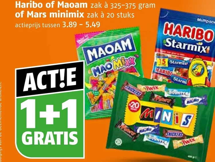 Aanbieding: Haribo of Maoam zak à 325-375 gram of Mars minimix zak à 20 stuks
